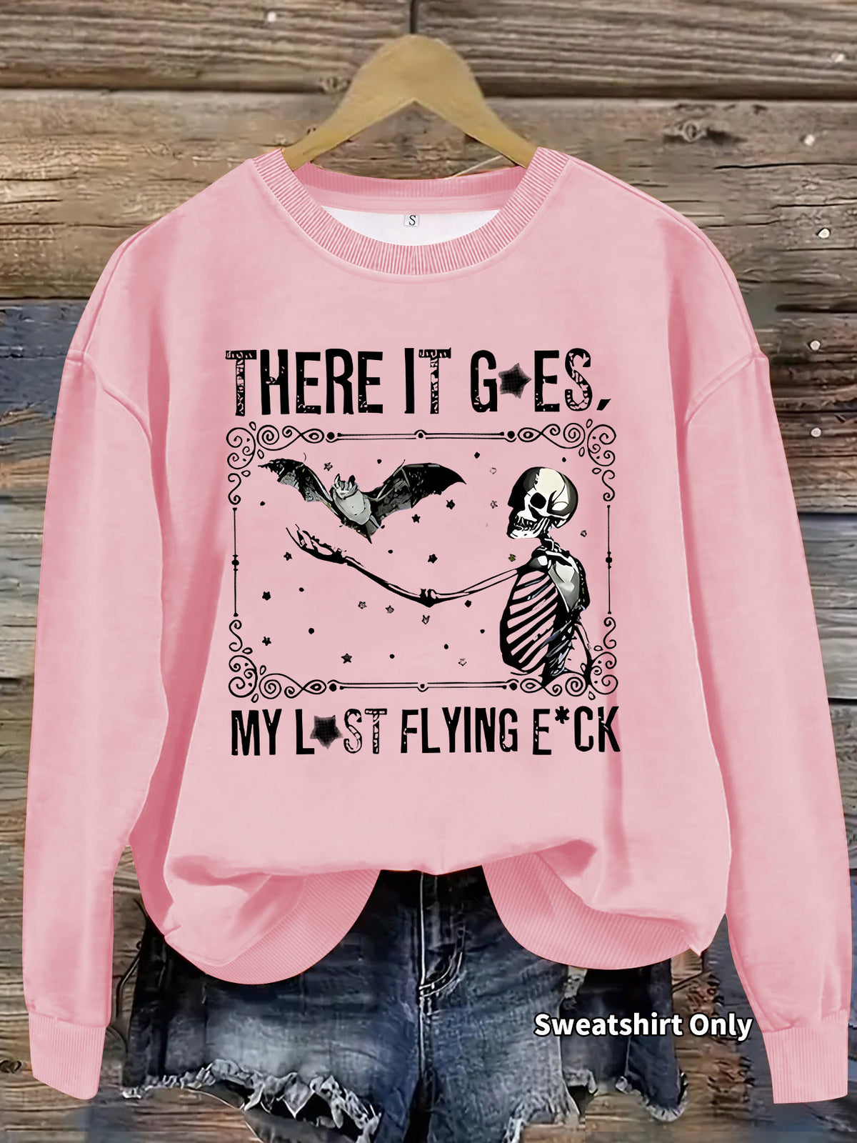 Skeleton Graphic Halloween Crewneck Sweatshirt - Pink