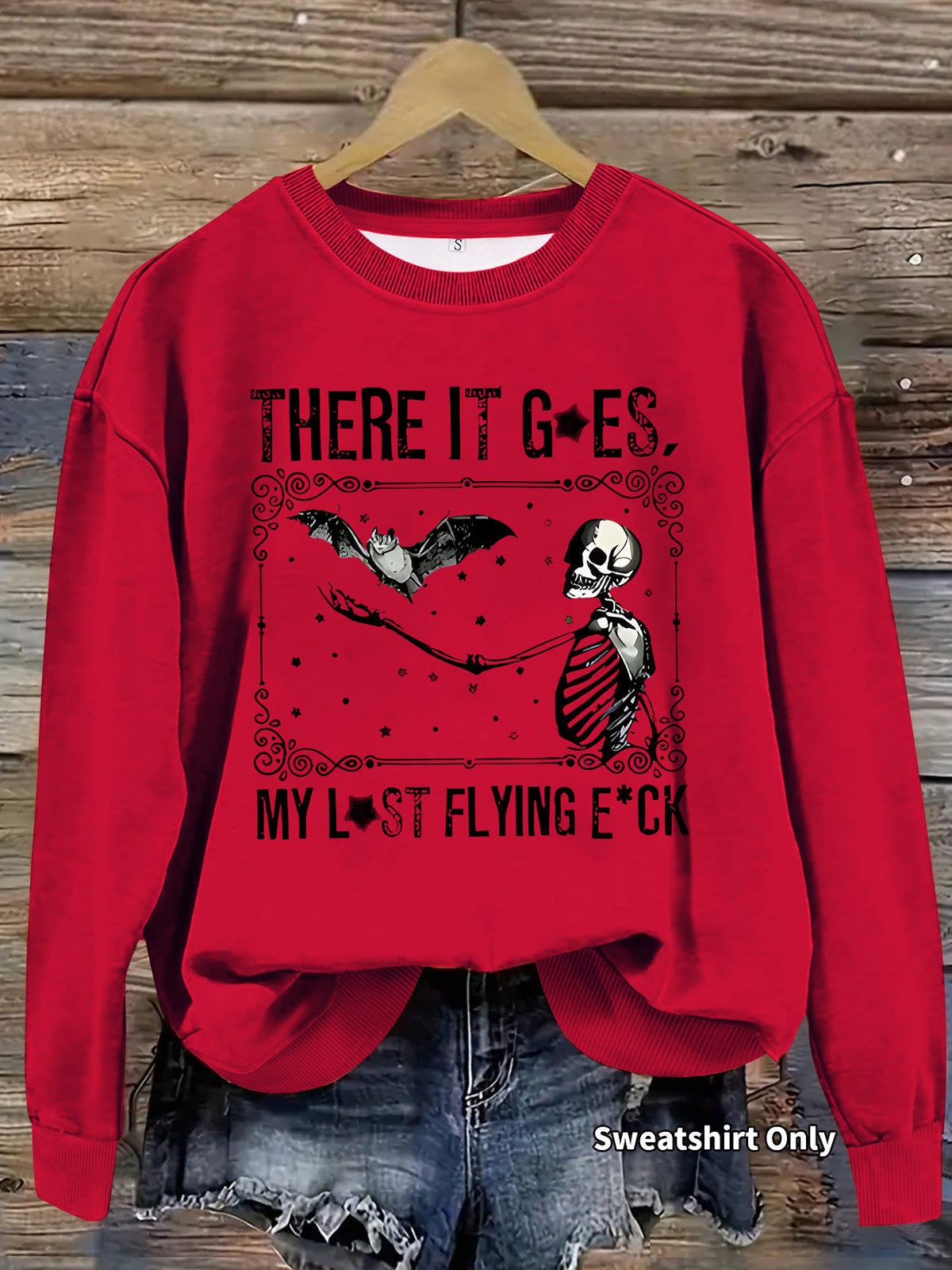 Skeleton Graphic Halloween Crewneck Sweatshirt - Red
