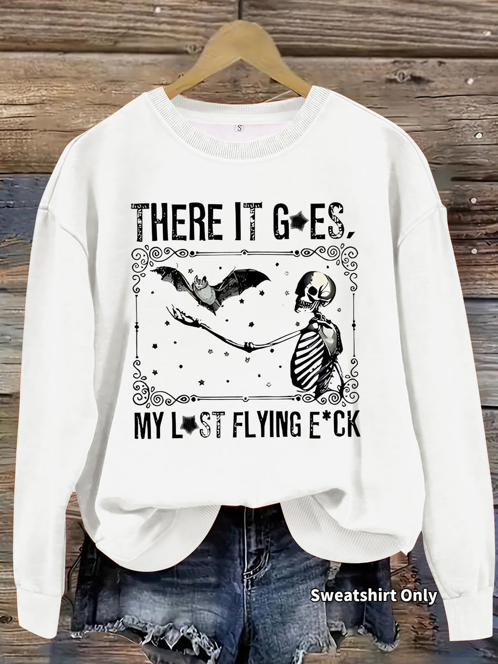 Skeleton Graphic Halloween Crewneck Sweatshirt - White