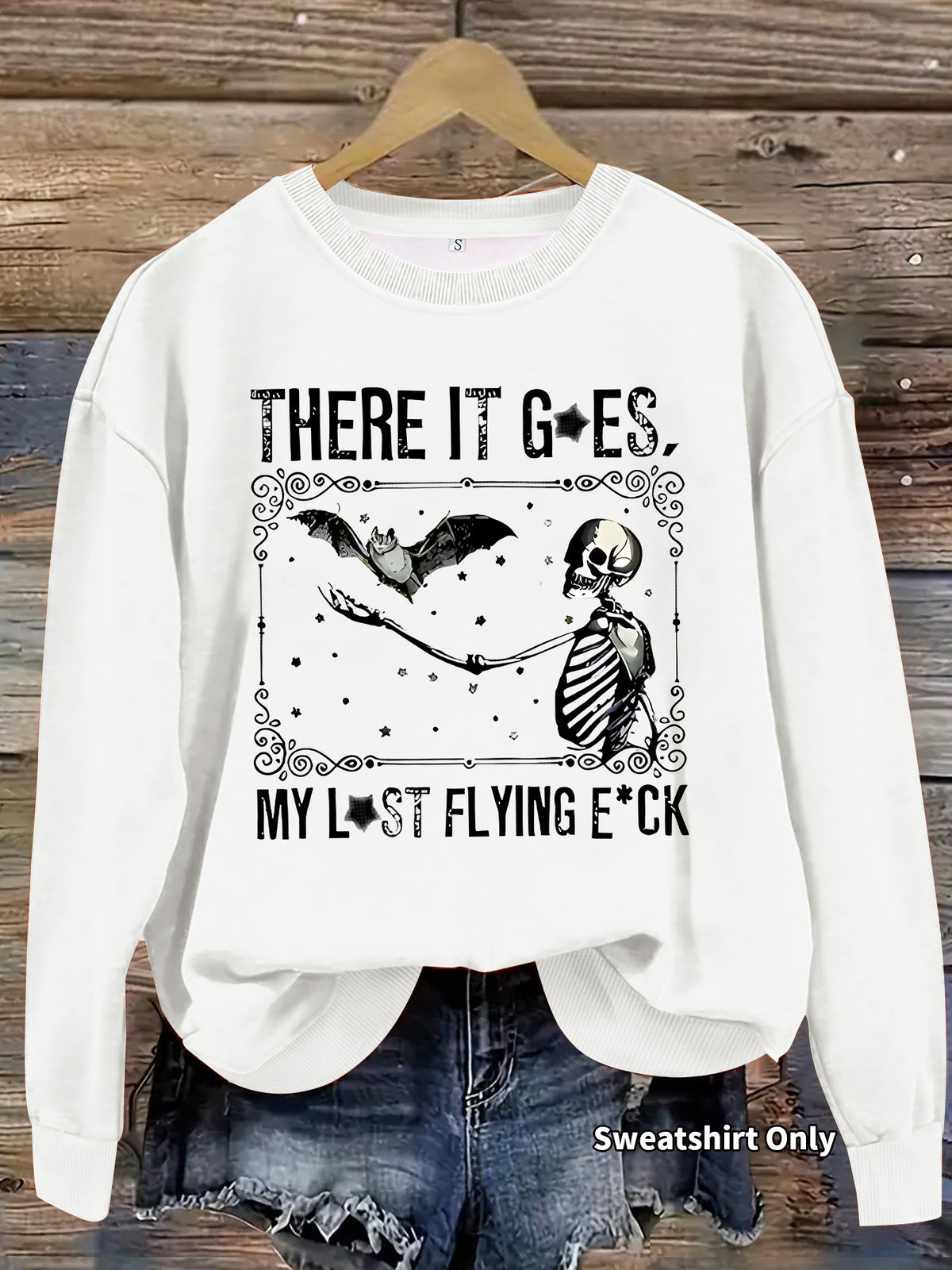 Skeleton Graphic Halloween Crewneck Sweatshirt - White