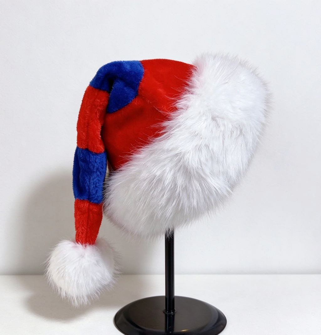 Long Tail Striped Santa Beanie with Faux Fur Cuff - RedBlue