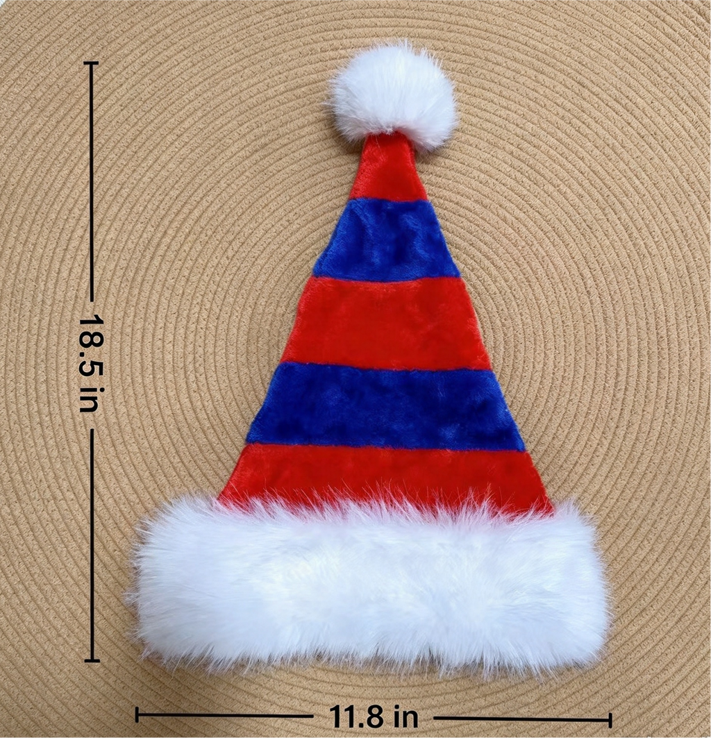 Long Tail Striped Santa Beanie with Faux Fur Cuff - RedBlue - 1