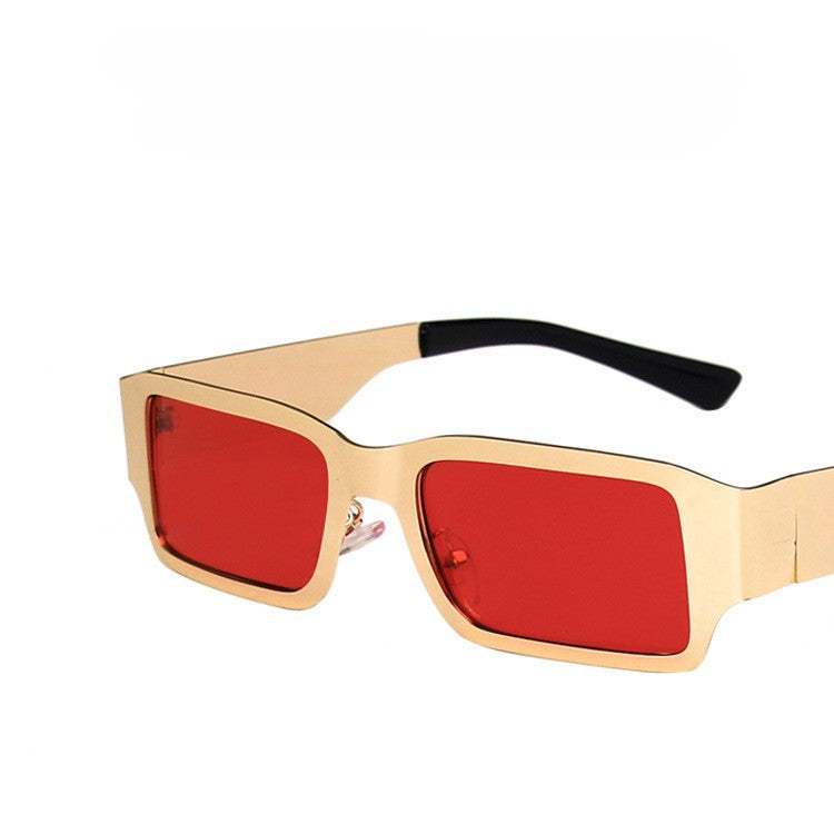 Chunky Square Metal Frame Sunglasses - Red