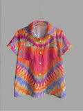 Retro Tie Dye Short Sleeve Camp Shirt - Tie-dye