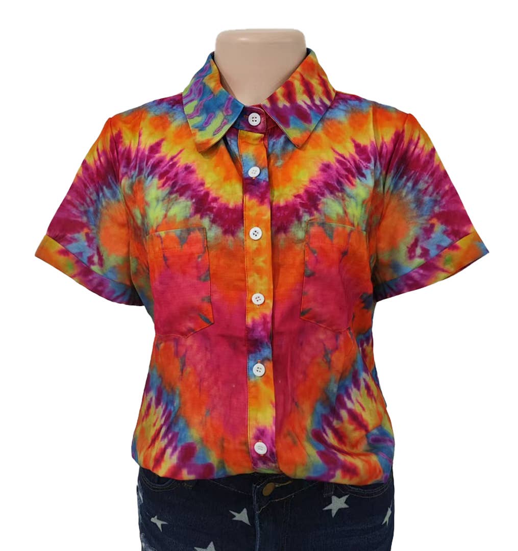 Retro Tie Dye Short Sleeve Camp Shirt
