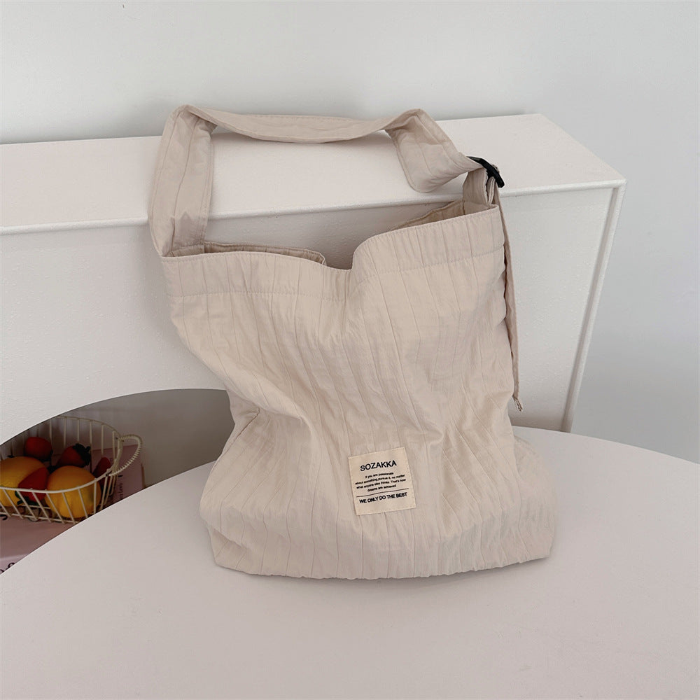 Pleated Crinkle Large Capacity Tote Bag - Beige