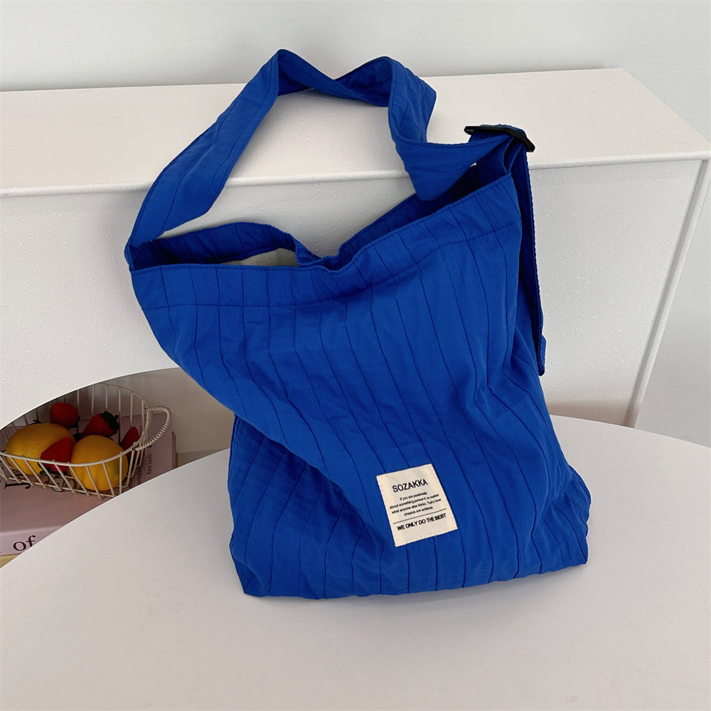 Pleated Crinkle Large Capacity Tote Bag - Blue