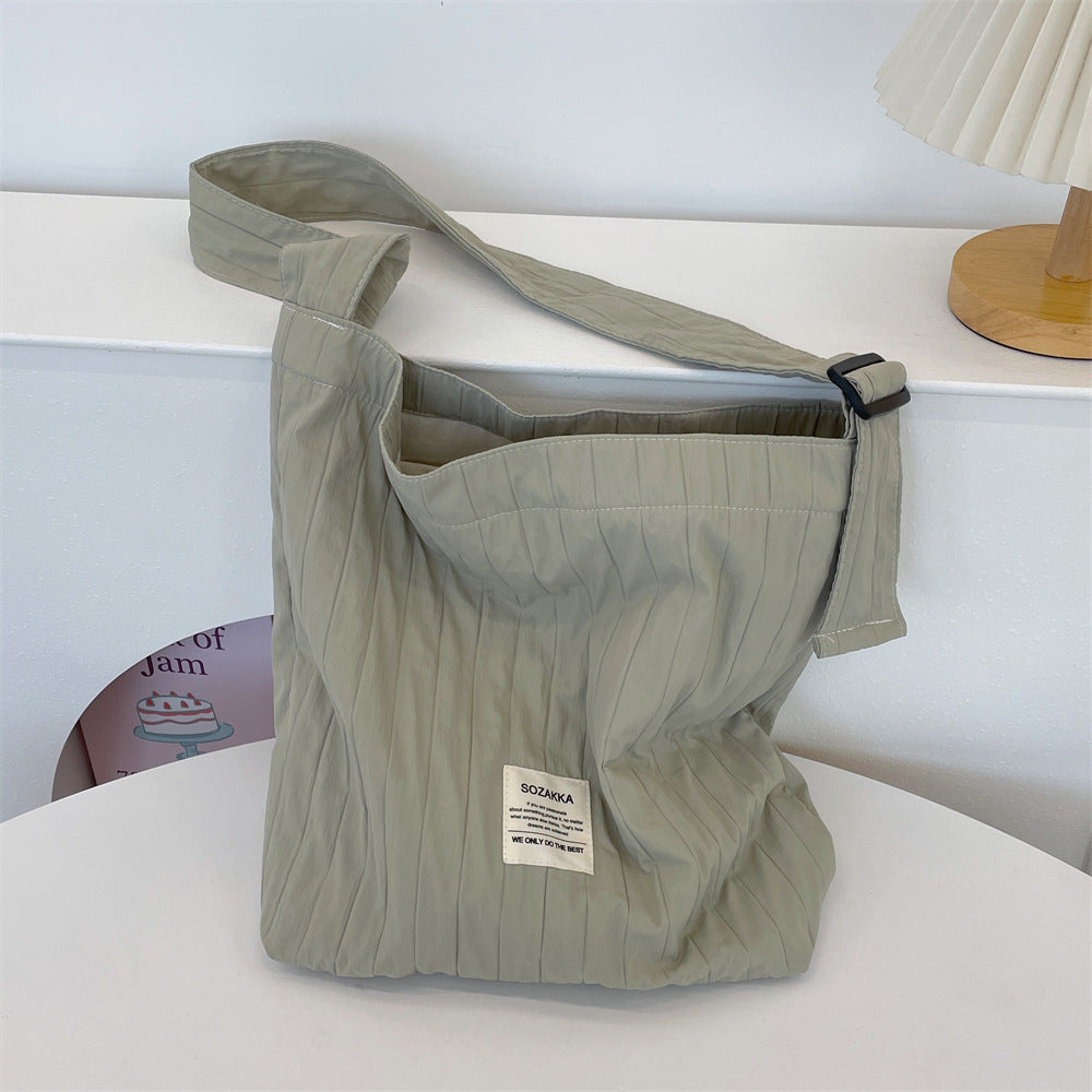 Pleated Crinkle Large Capacity Tote Bag - Gray
