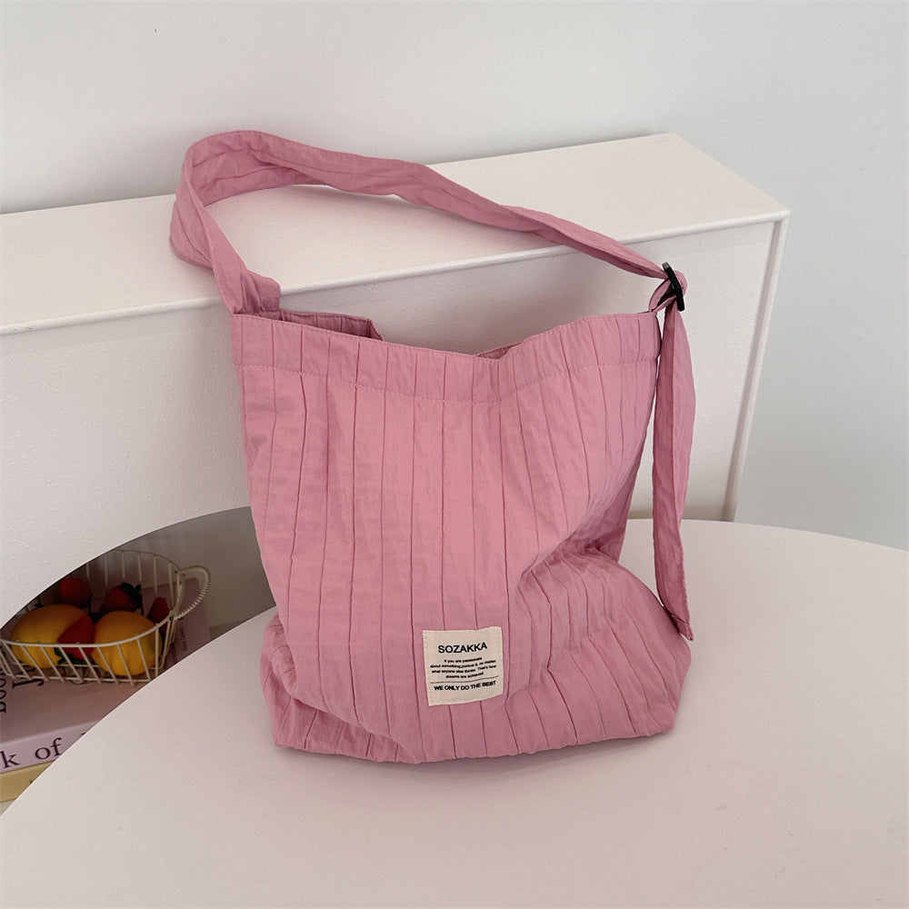 Pleated Crinkle Large Capacity Tote Bag - Pink