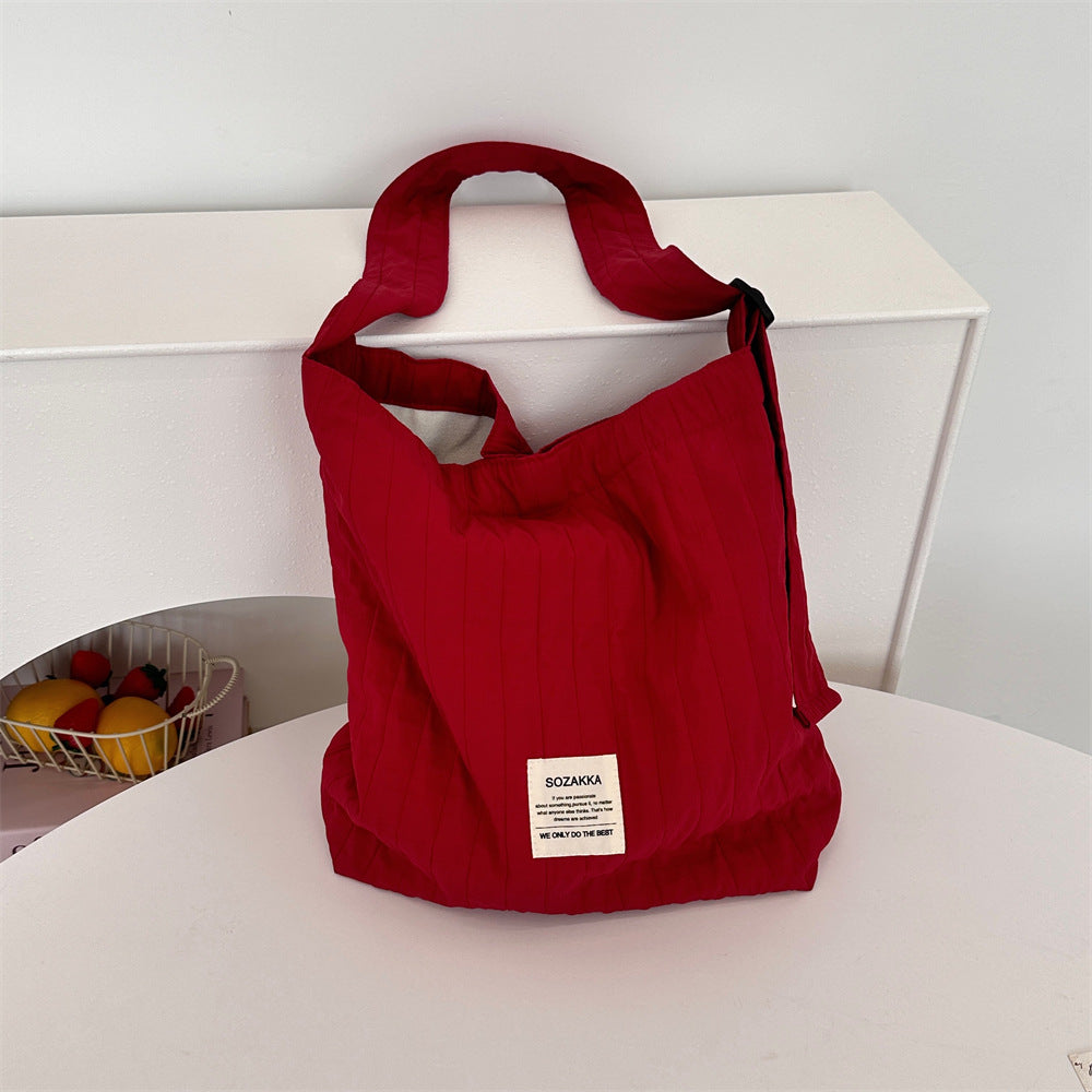 Pleated Crinkle Large Capacity Tote Bag - Red