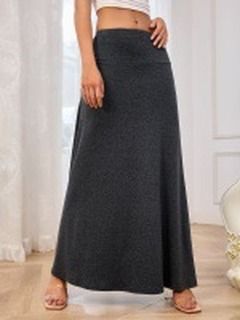 High Waist Knit A Line Maxi Skirt - Gray