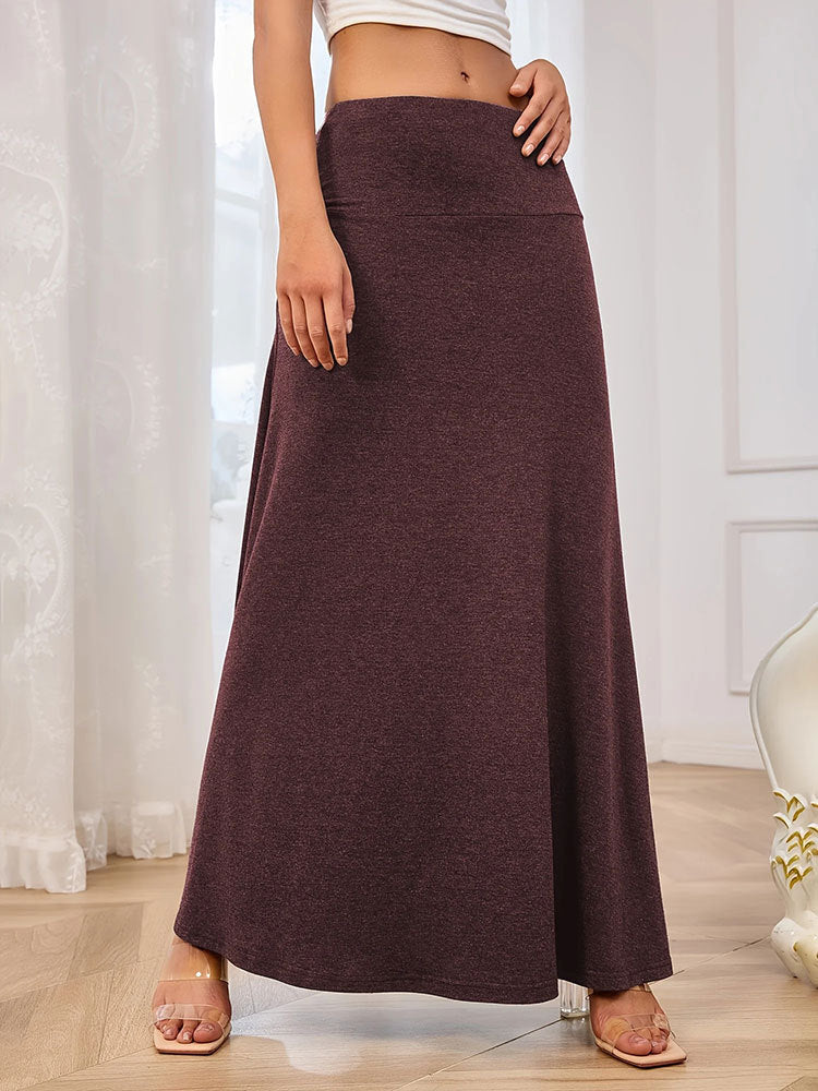 High Waist Knit A Line Maxi Skirt - Red