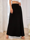 High Waist Knit A Line Maxi Skirt - black