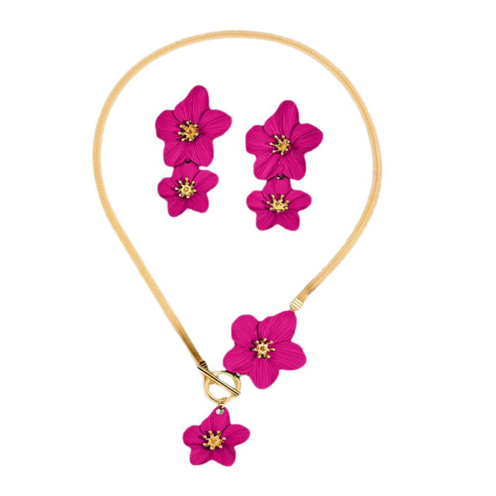 Flower Pendant Snake Chain Necklace Set