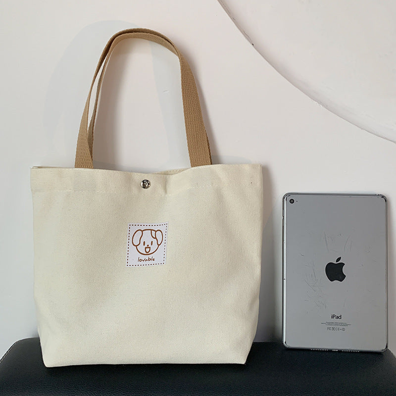 Cartoon Patch Canvas Tote Bag - Beige