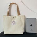 Cartoon Patch Canvas Tote Bag - Beige