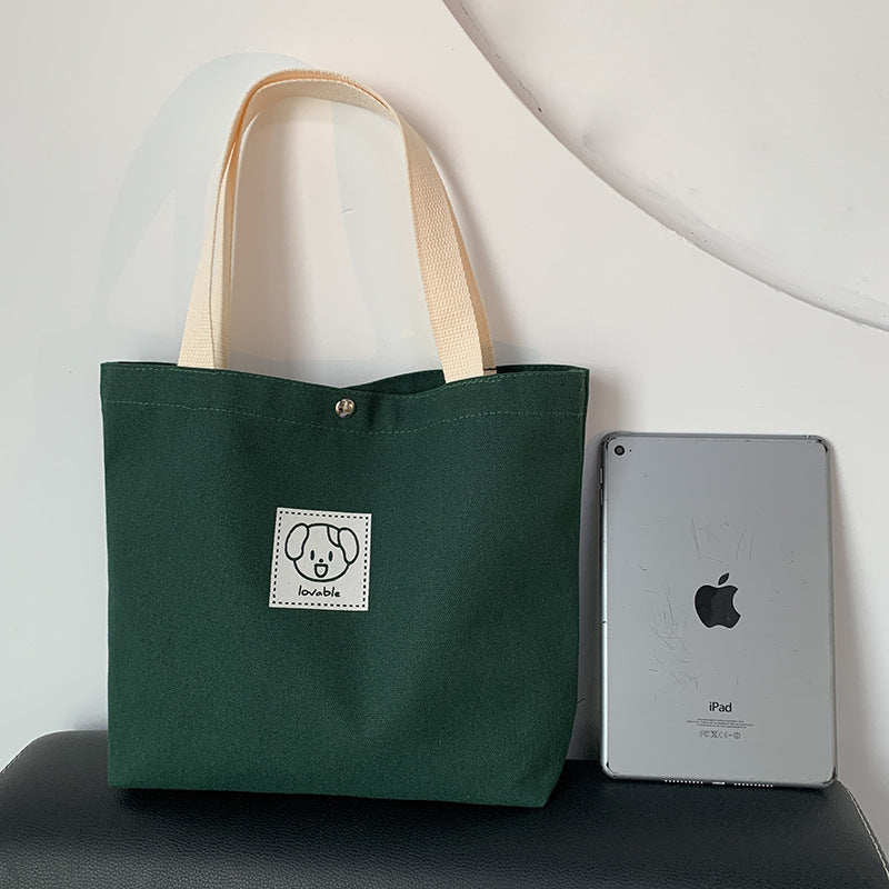 Cartoon Patch Canvas Tote Bag - Deep_Green