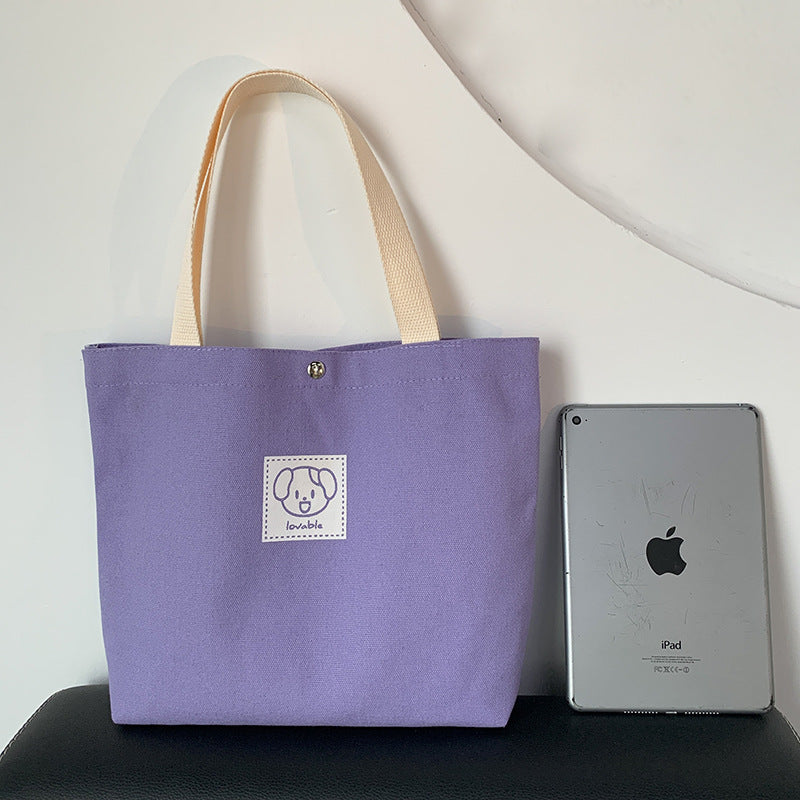 Cartoon Patch Canvas Tote Bag - Purple