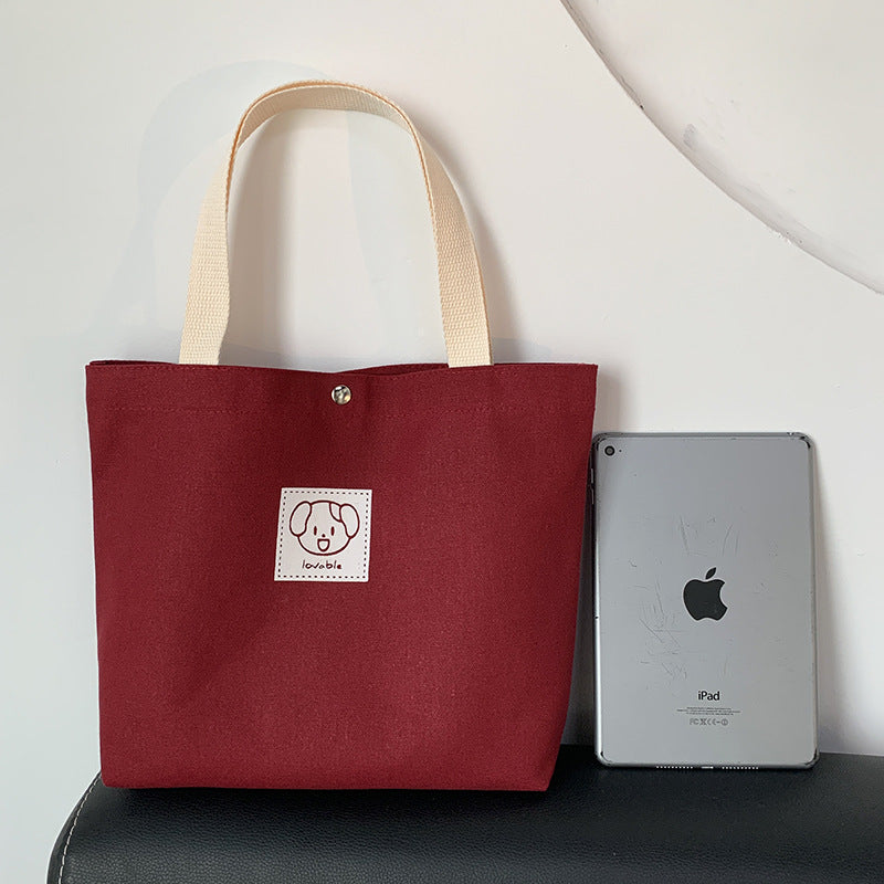 Cartoon Patch Canvas Tote Bag - Red