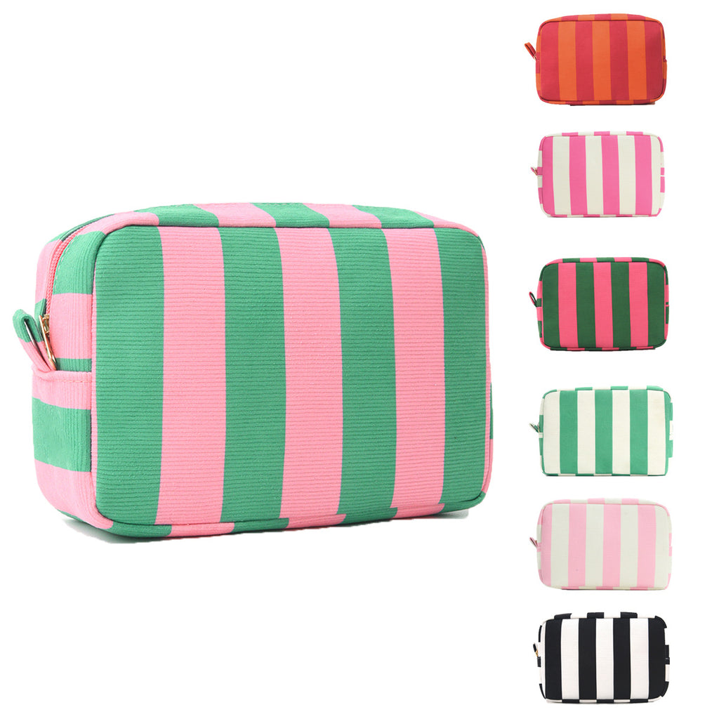 Bold Stripe Corduroy Boxy Cosmetic Pouch - GPink - 2