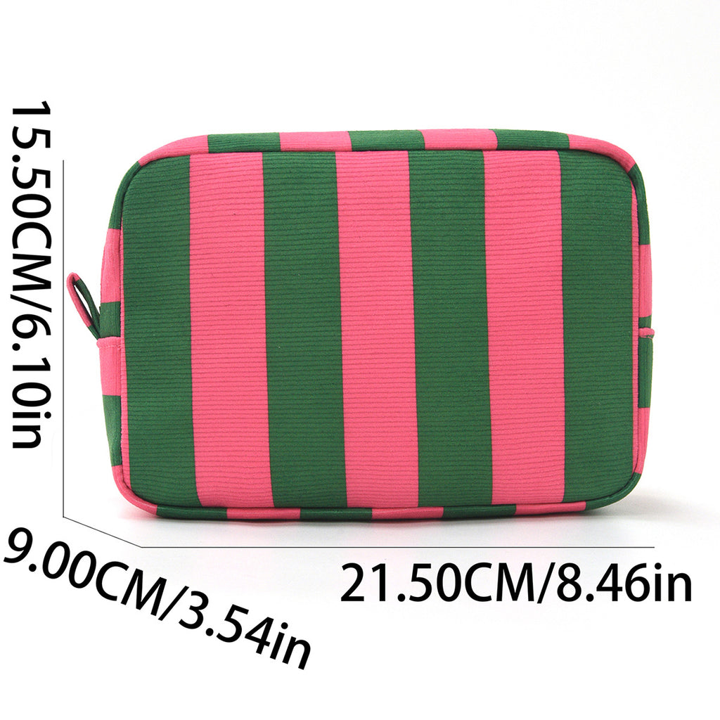 Bold Stripe Corduroy Boxy Cosmetic Pouch - GRose - 1