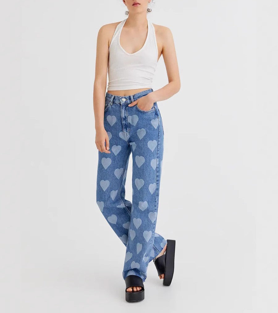 Heart Print High Waisted Wide Leg Jeans - view 1