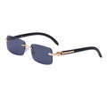 Rimless Rectangle Sunglasses With Wood Temples - Grey