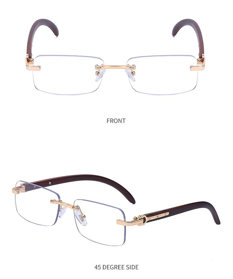 Rimless Rectangle Sunglasses With Wood Temples - Transparent - 1