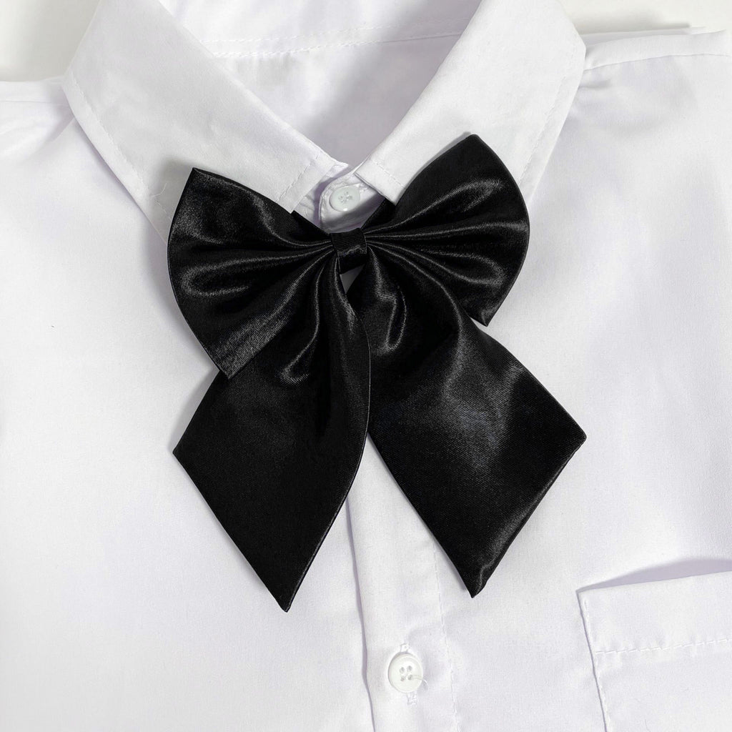 Glossy Satin Ribbon Bow Tie for Uniforms - Black