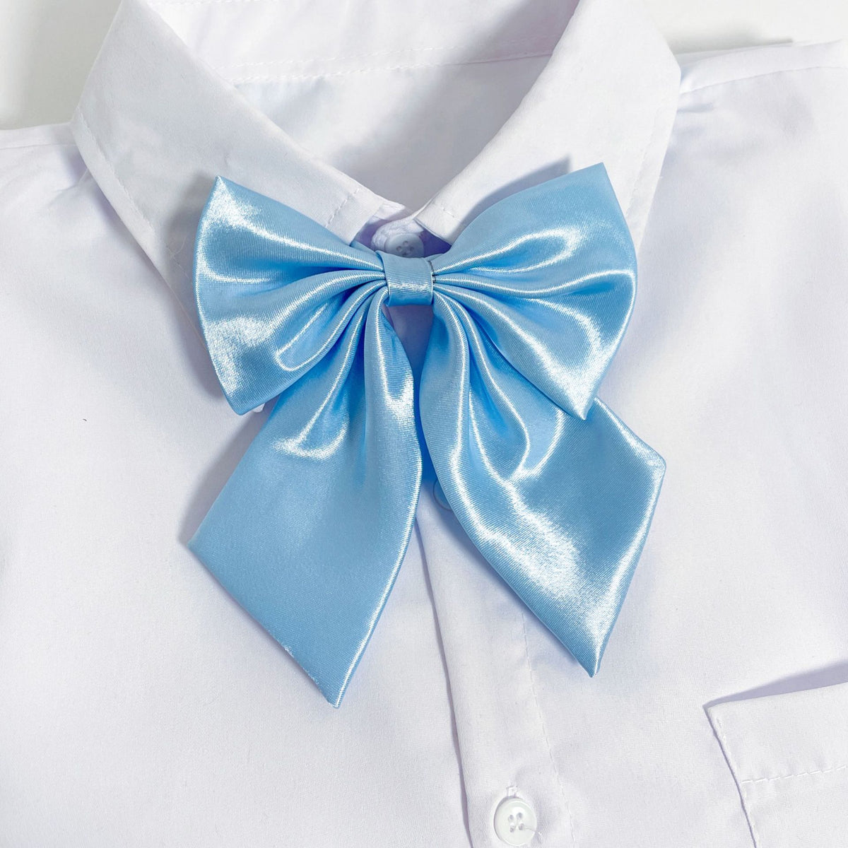 Glossy Satin Ribbon Bow Tie for Uniforms - Light-Blue