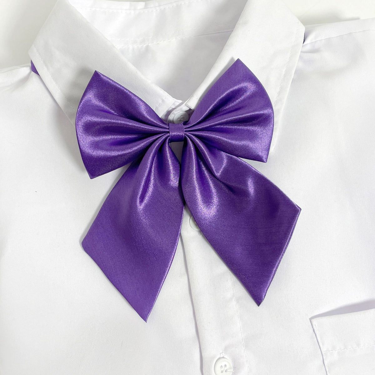 Glossy Satin Ribbon Bow Tie for Uniforms - Purple