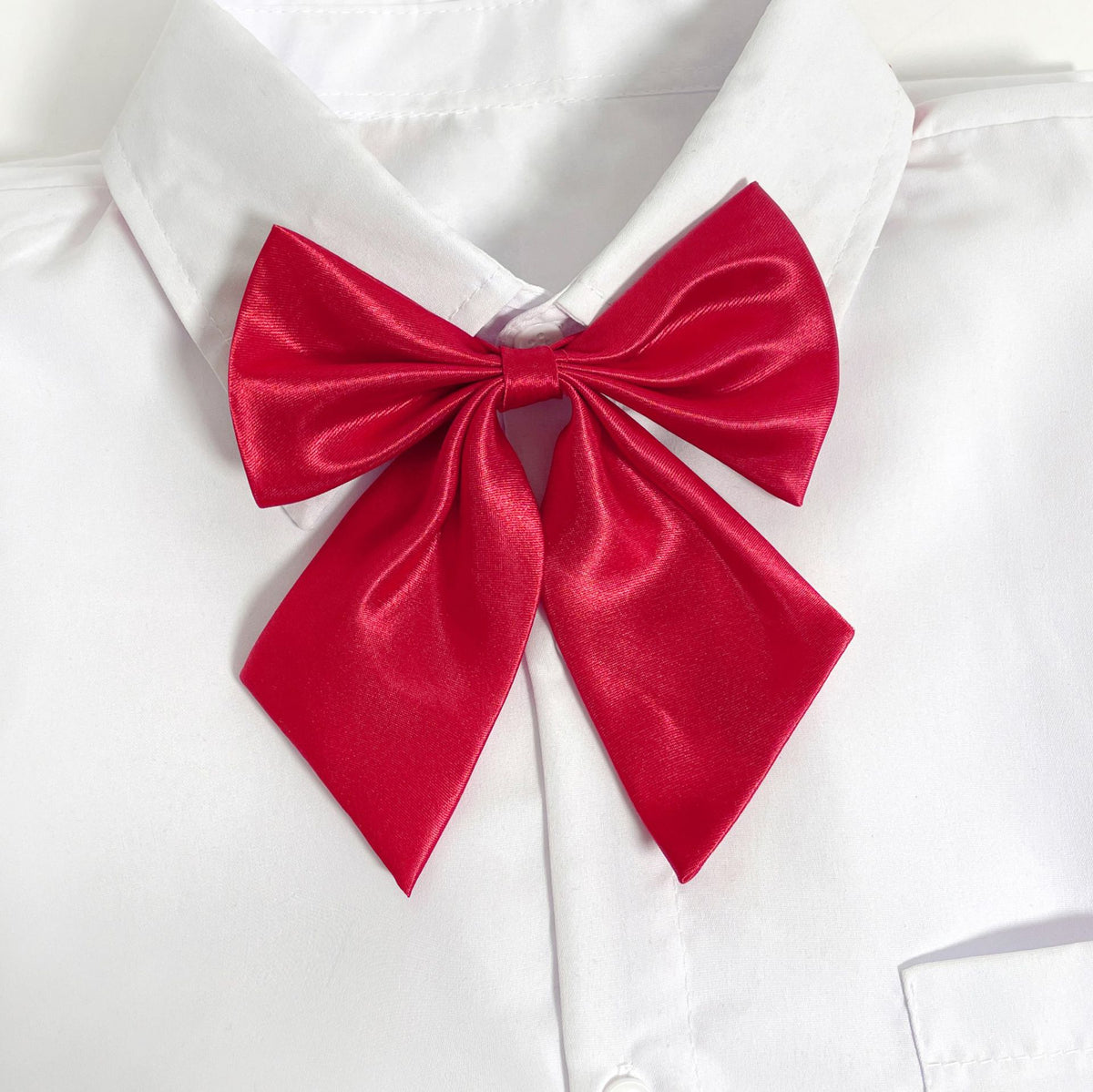 Glossy Satin Ribbon Bow Tie for Uniforms - Red