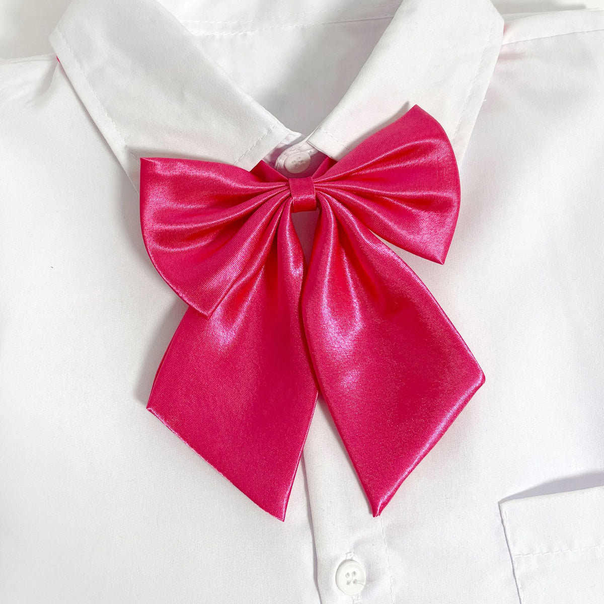 Glossy Satin Ribbon Bow Tie for Uniforms - Rose-Red