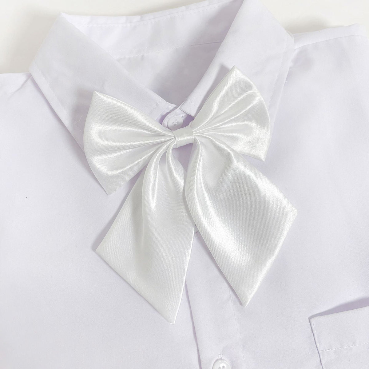 Glossy Satin Ribbon Bow Tie for Uniforms - White