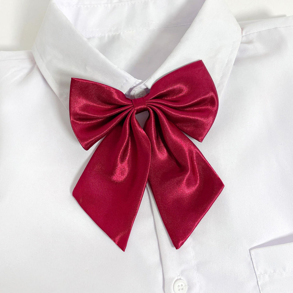 Glossy Satin Ribbon Bow Tie for Uniforms - Wine-Red