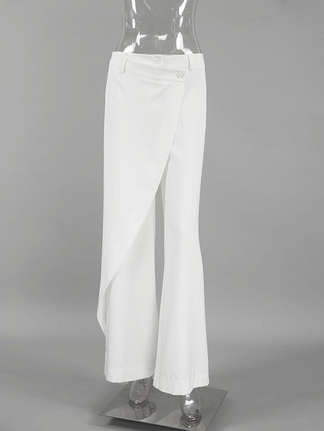 Asymmetric Wrap Front High Waist Wide Leg Pants - White - 1
