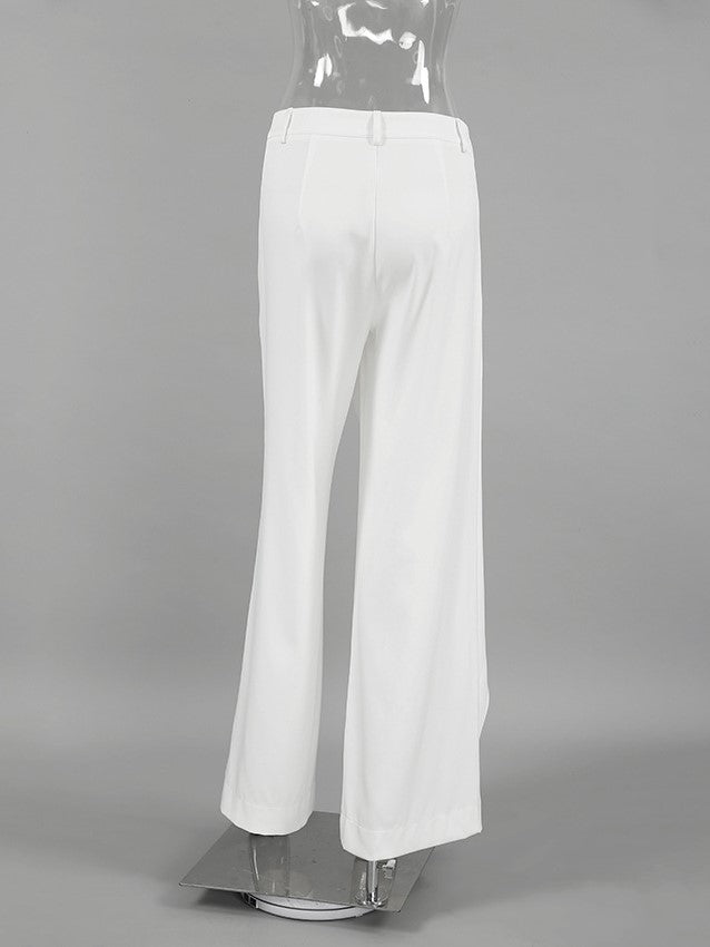 Asymmetric Wrap Front High Waist Wide Leg Pants - White - 2