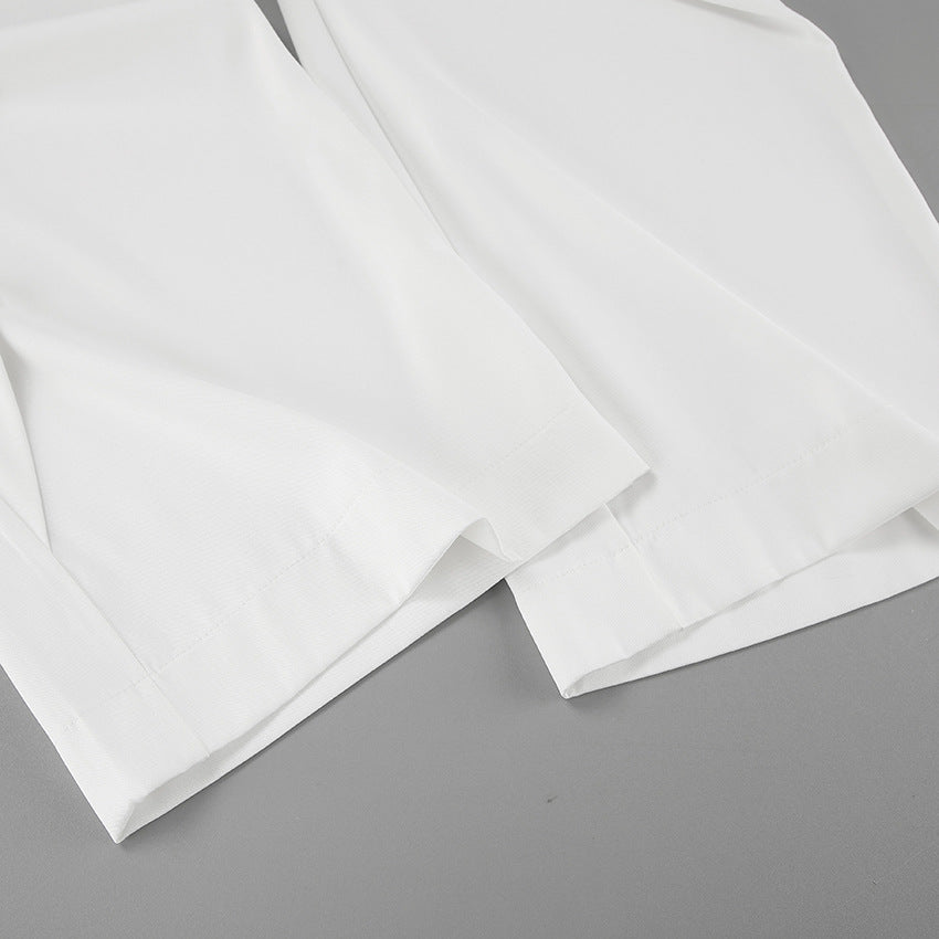 Asymmetric Wrap Front High Waist Wide Leg Pants - White - 6