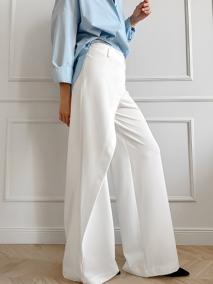 Asymmetric Wrap Front High Waist Wide Leg Pants - White - 8