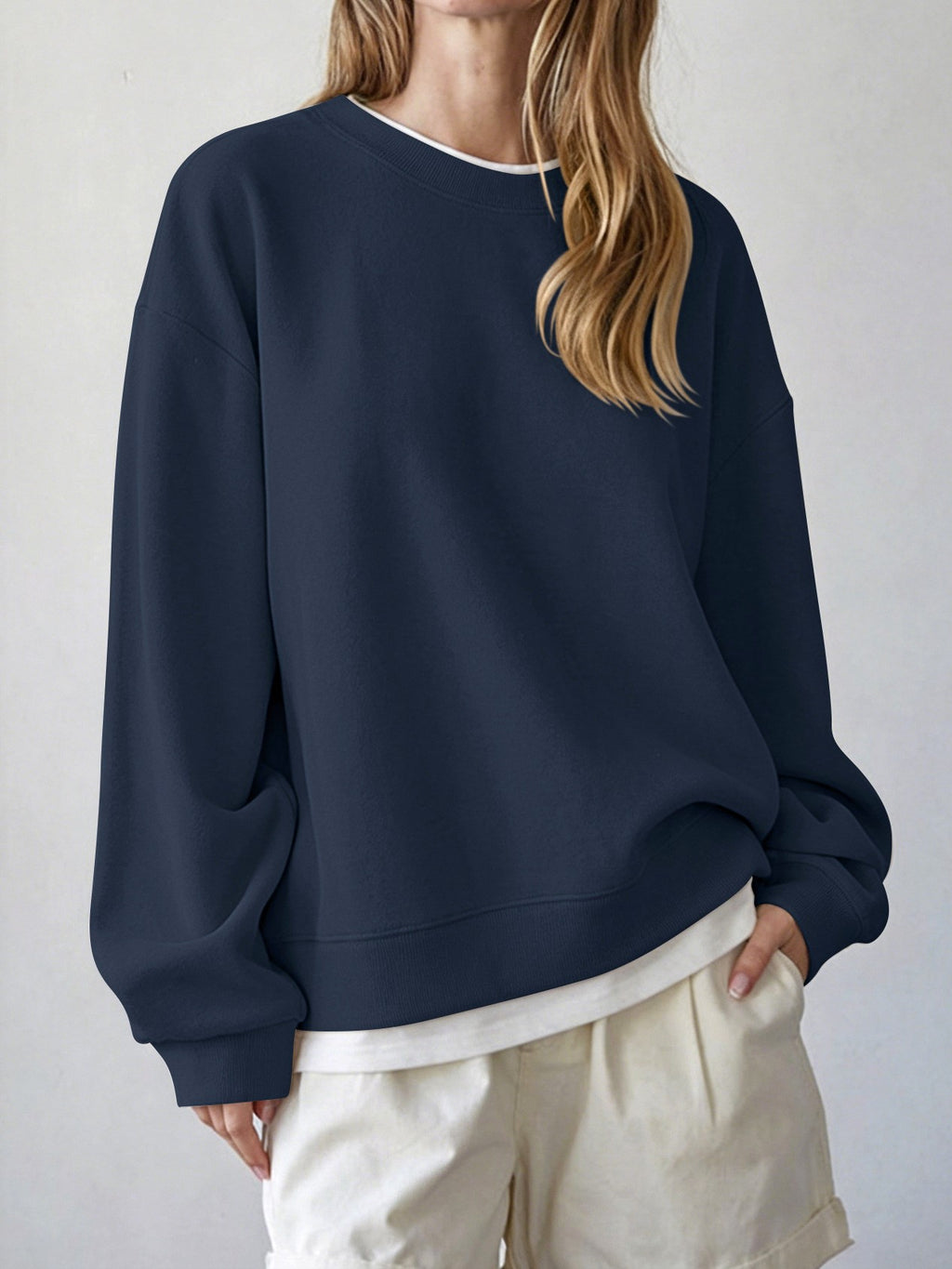 Oversized Drop Shoulder Crewneck Sweatshirt - Navy