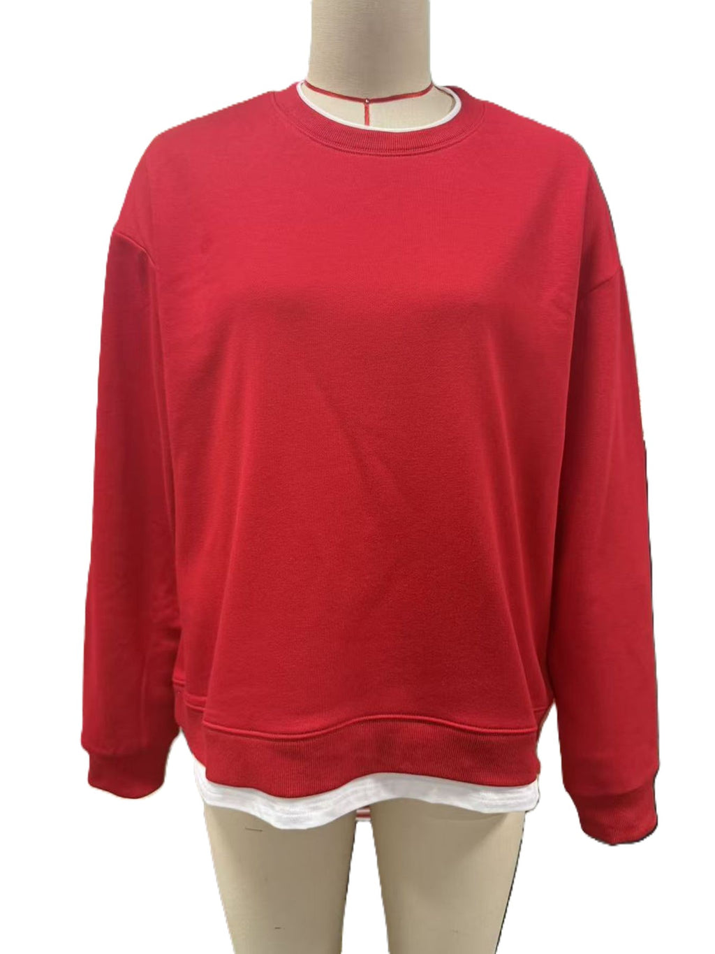 Oversized Drop Shoulder Crewneck Sweatshirt - Red - 3