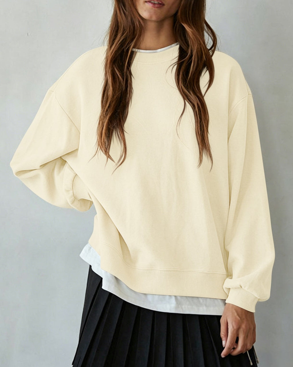 Oversized Drop Shoulder Crewneck Sweatshirt - Yellow