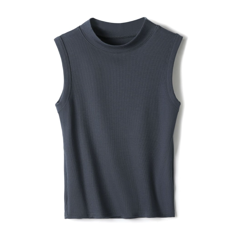 High Neck Ribbed Tank Top - DarkGrey