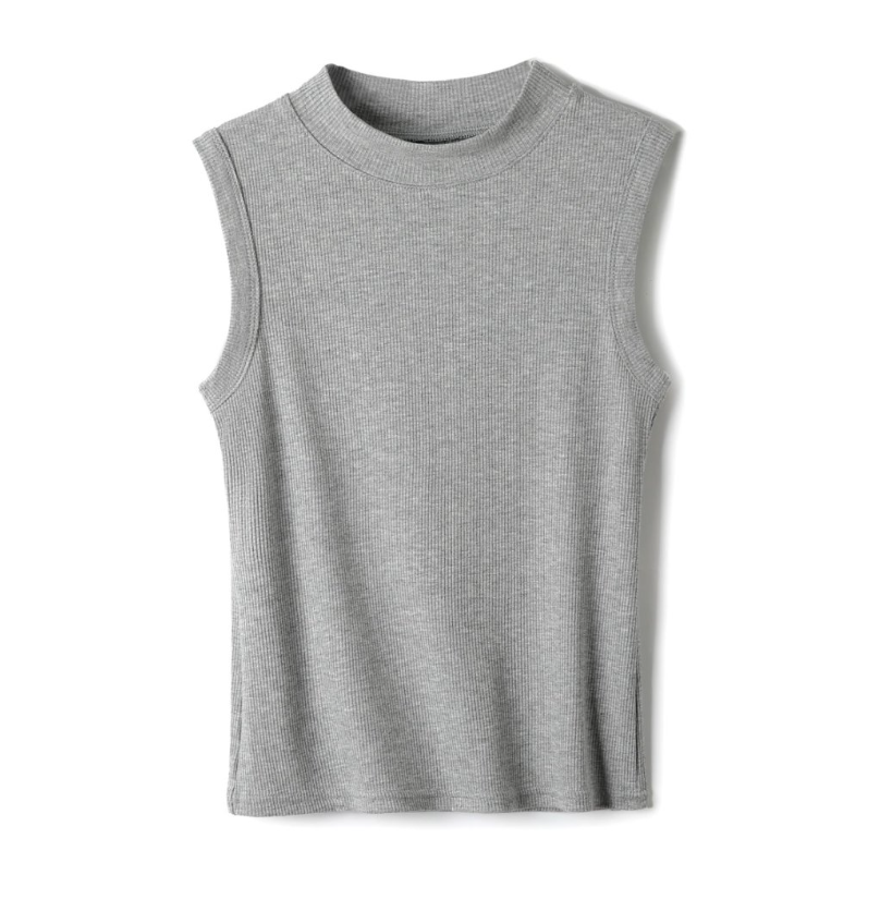 High Neck Ribbed Tank Top - Grey