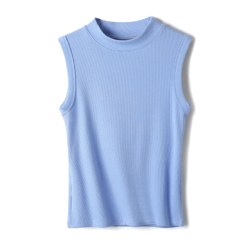 High Neck Ribbed Tank Top - Lightblue