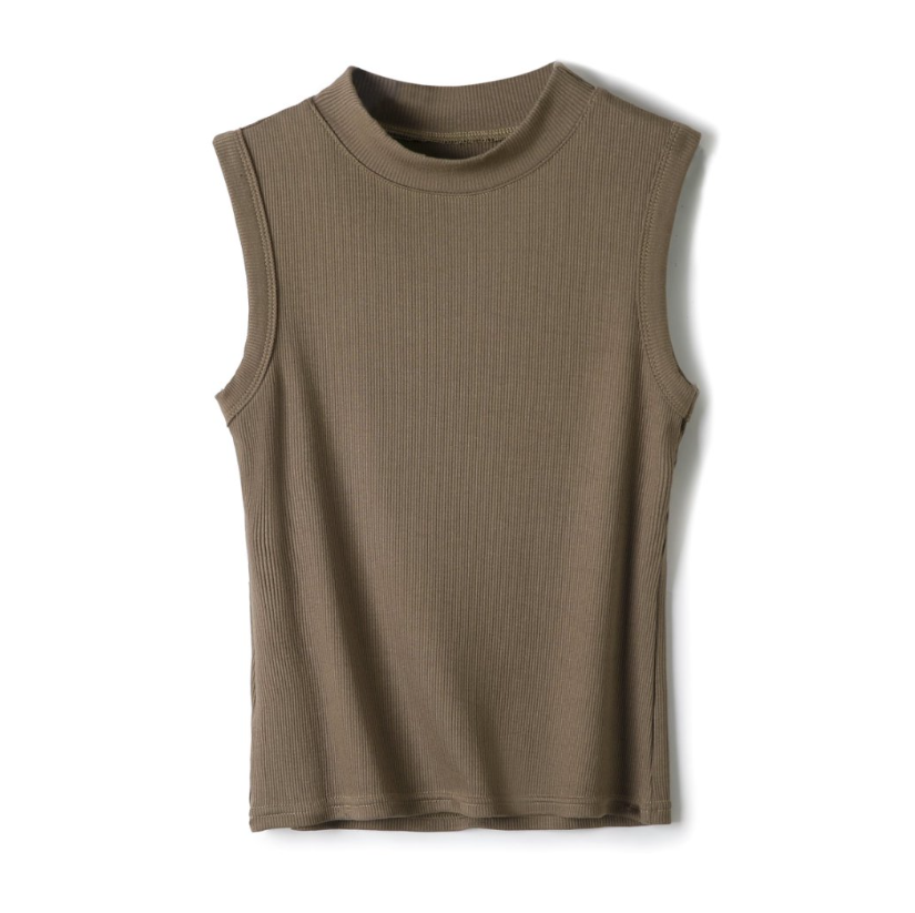 High Neck Ribbed Tank Top - Truffle