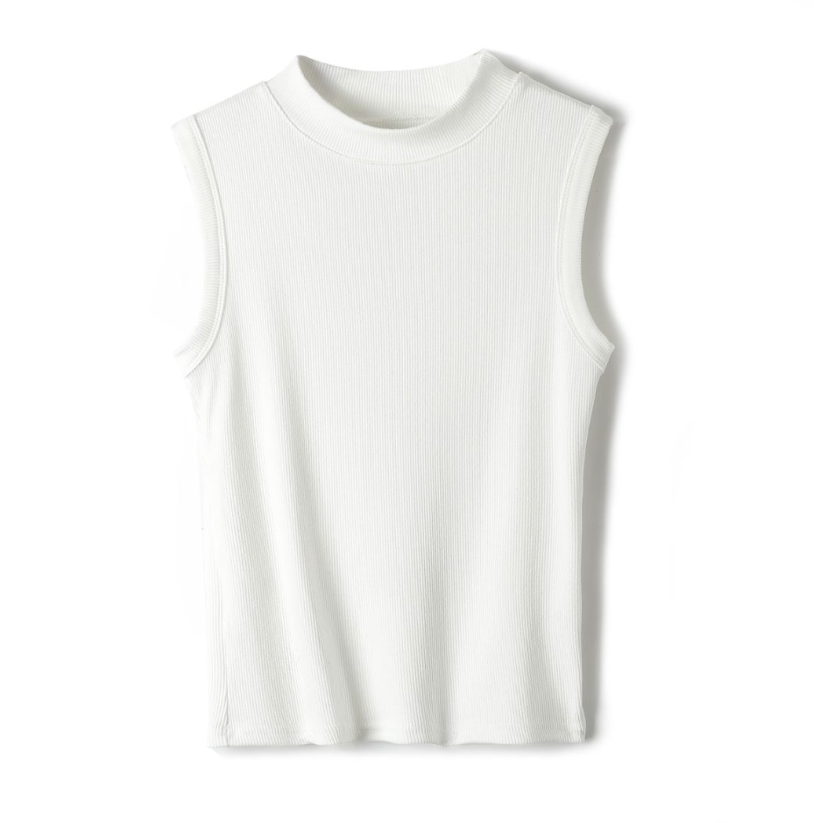 High Neck Ribbed Tank Top - White