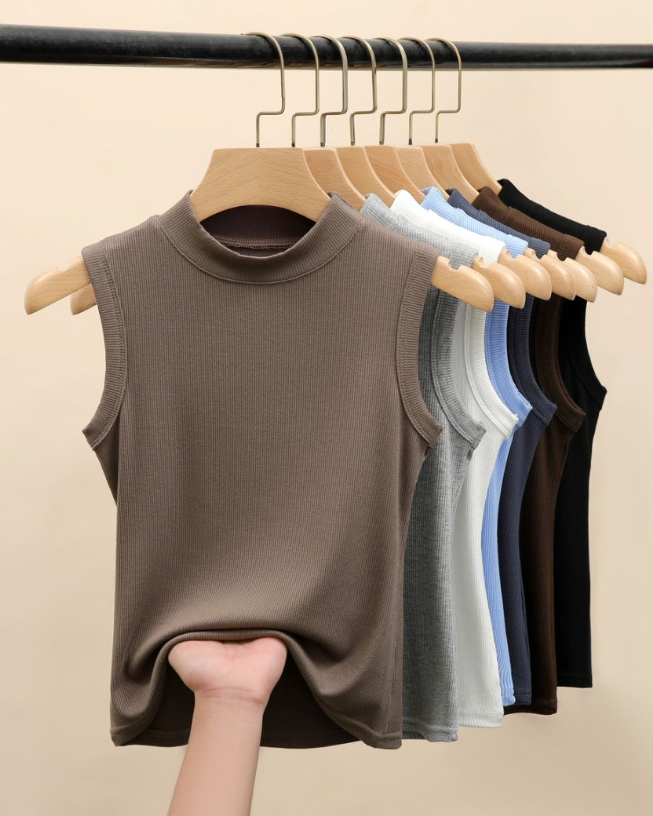 High Neck Ribbed Tank Top - view 1
