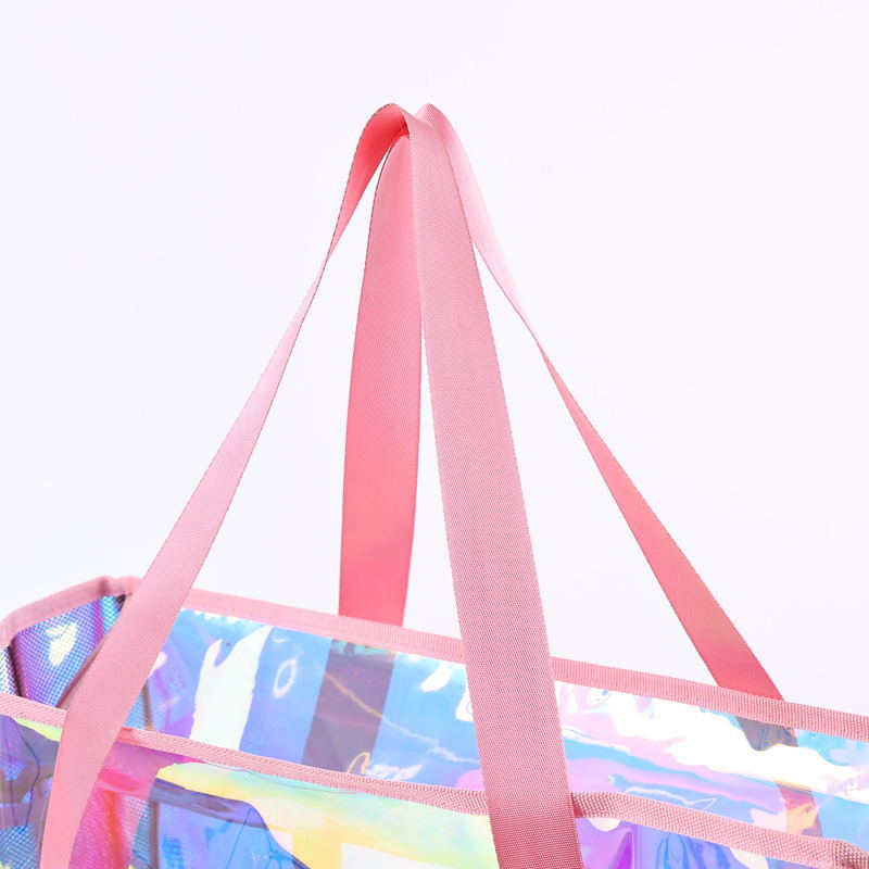 Iridescent Clear Zip Beach Tote Bag - Pink - 2
