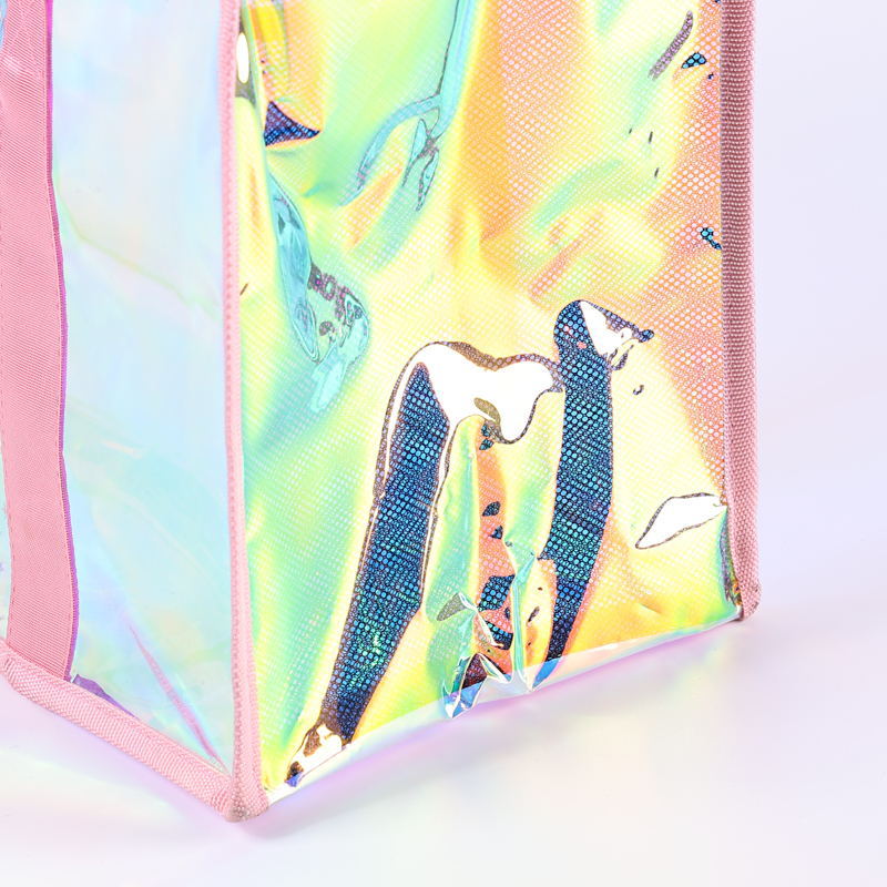 Iridescent Clear Zip Beach Tote Bag - Pink - 4